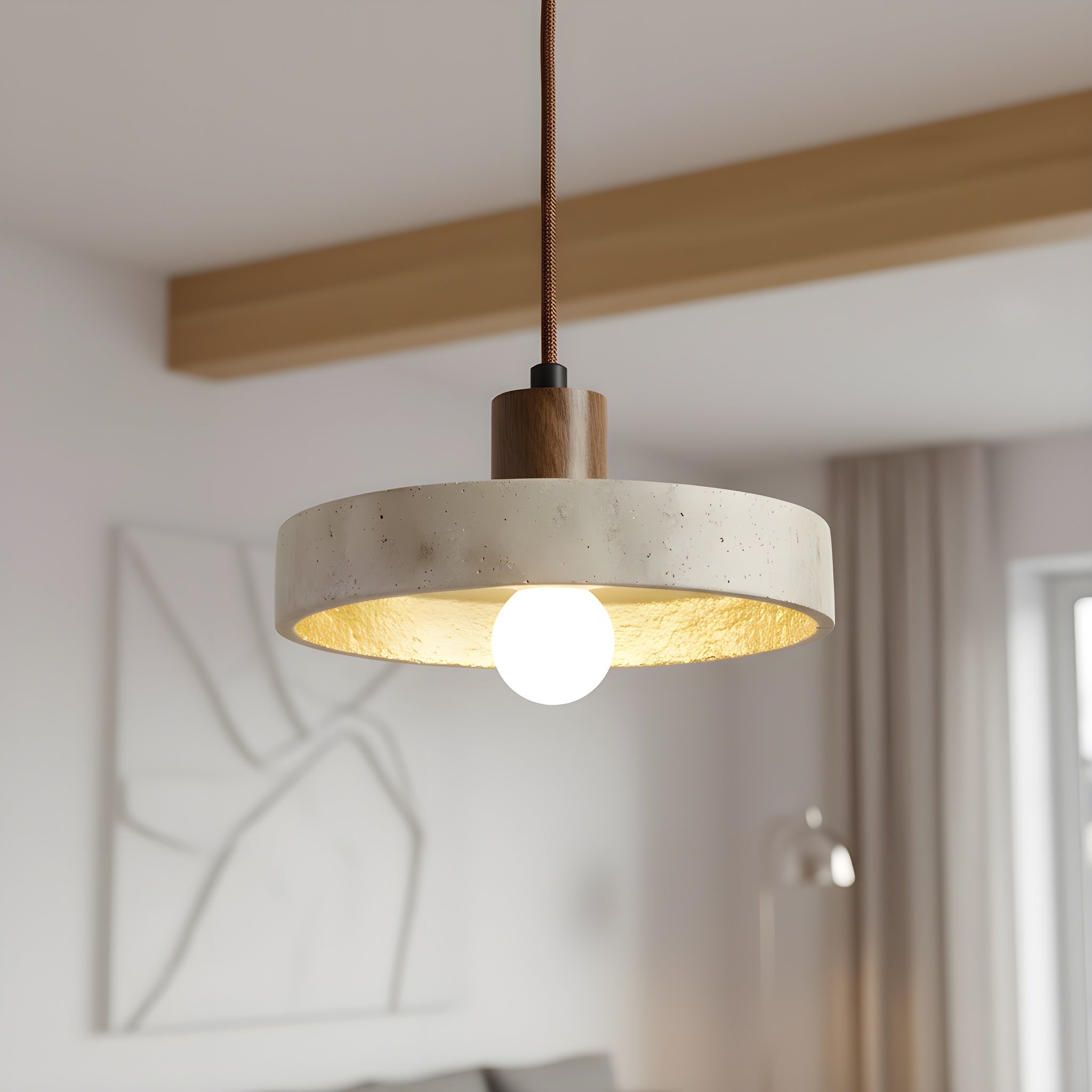 Bauhaus Suspension Lamp in Travertine