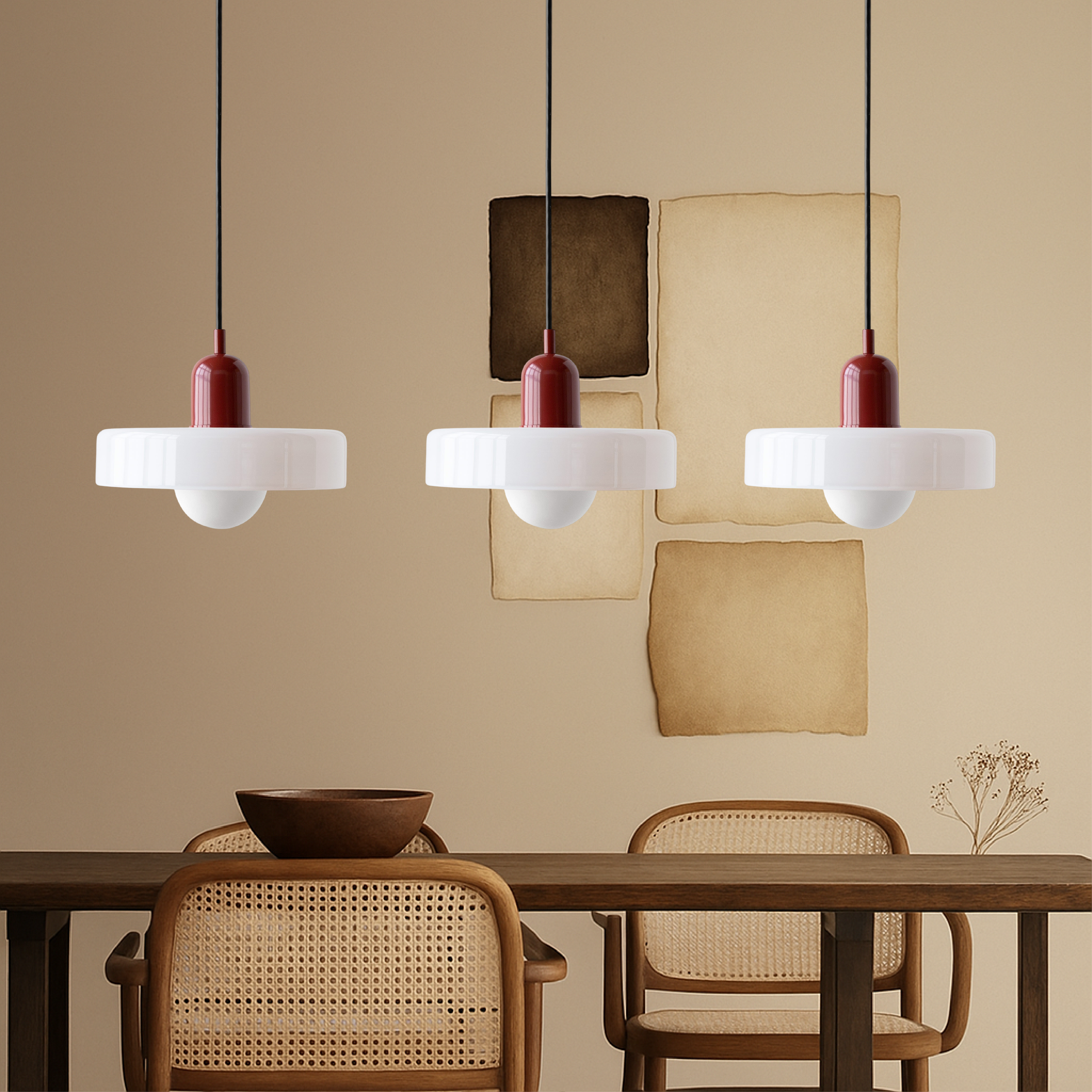 3-Head Bauhaus Suspension Lamp with Colored Glass