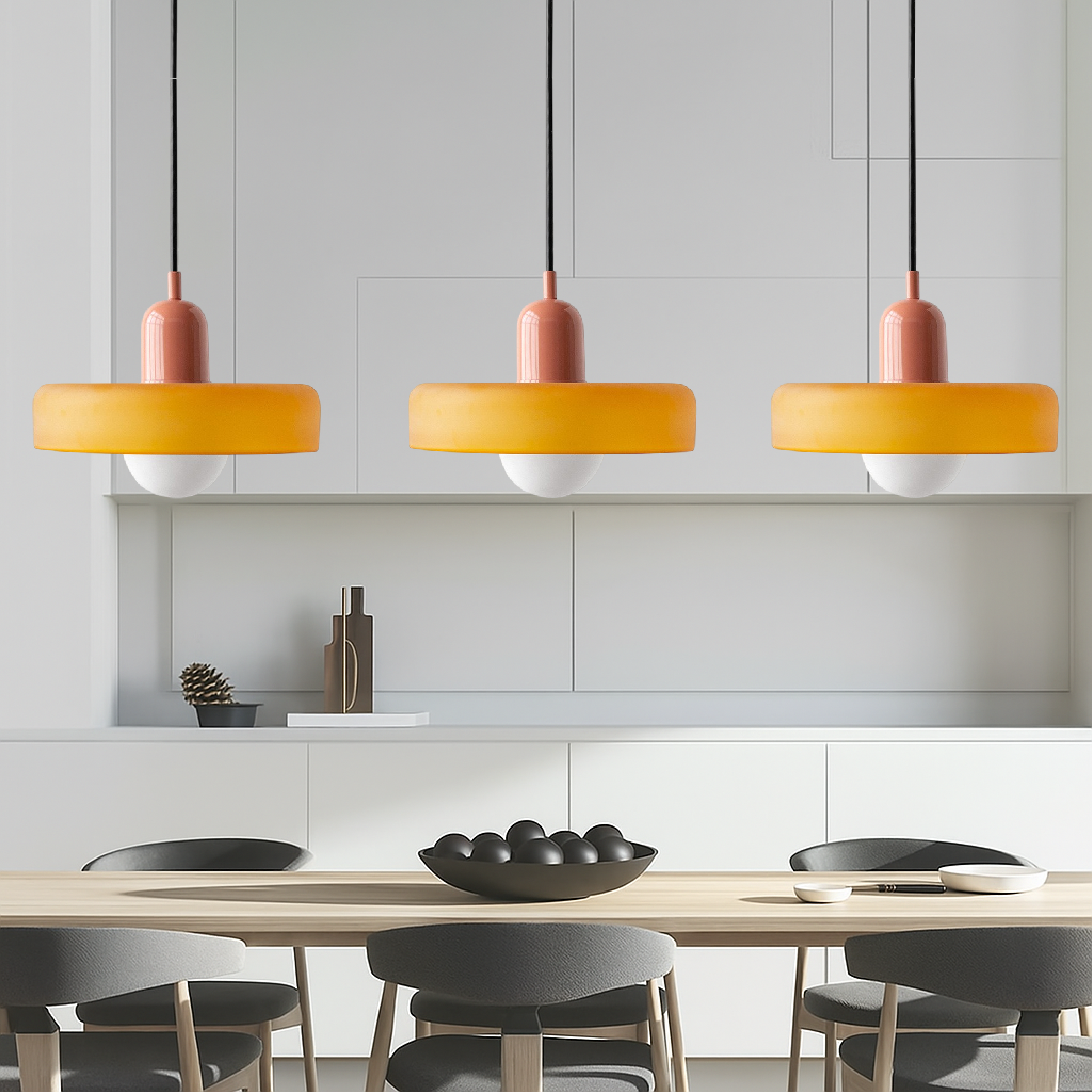 3-Head Bauhaus Suspension Lamp with Colored Glass